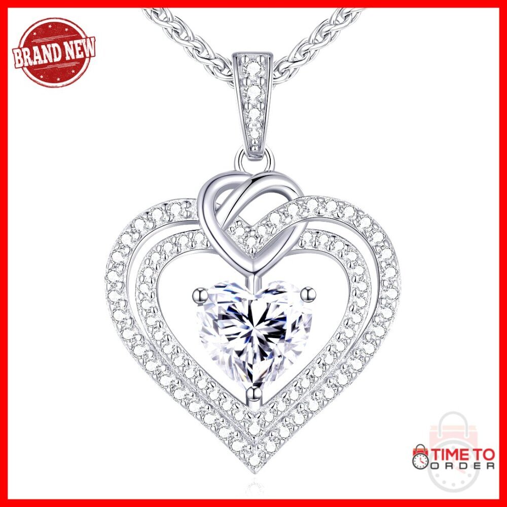 Moissanite Heart Pendant Necklace Sterling Silver Gold Plated Elegant Gift